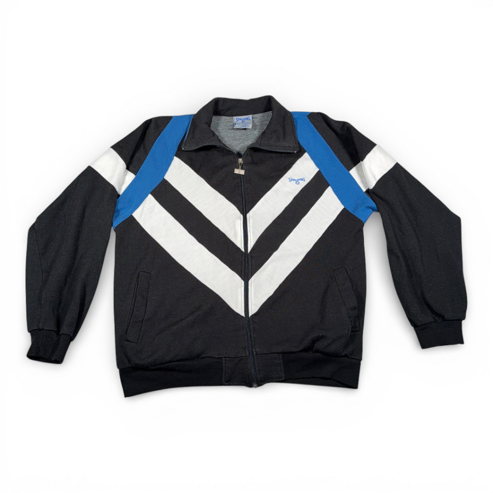 Vintage Spalding Track Jacket Adult LARGE Black White Colorblock Chevron 90s